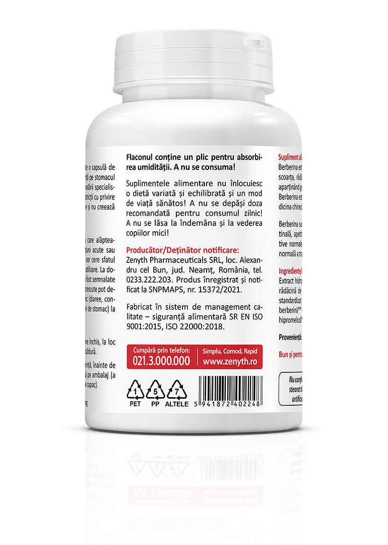 Berberina si Otet din cidru de mere, Pachet 60 + 60 de capsule, Zenyth - imagine 3