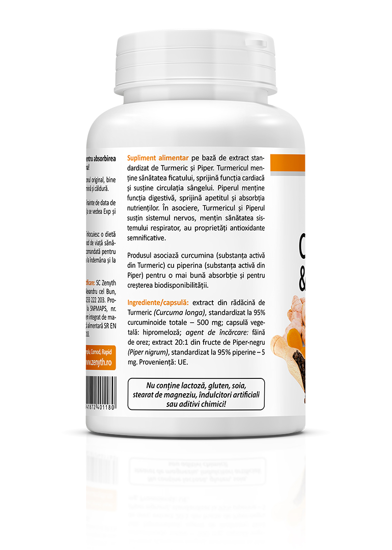 Pachet promotional Curcumin si Piperina, 60 + 30 capsule, Zenyth - imagine 5