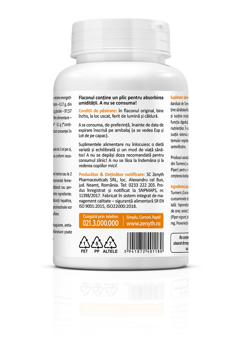 Pachet promotional Curcumin si Piperina, 60 + 30 capsule, Zenyth - imagine 6